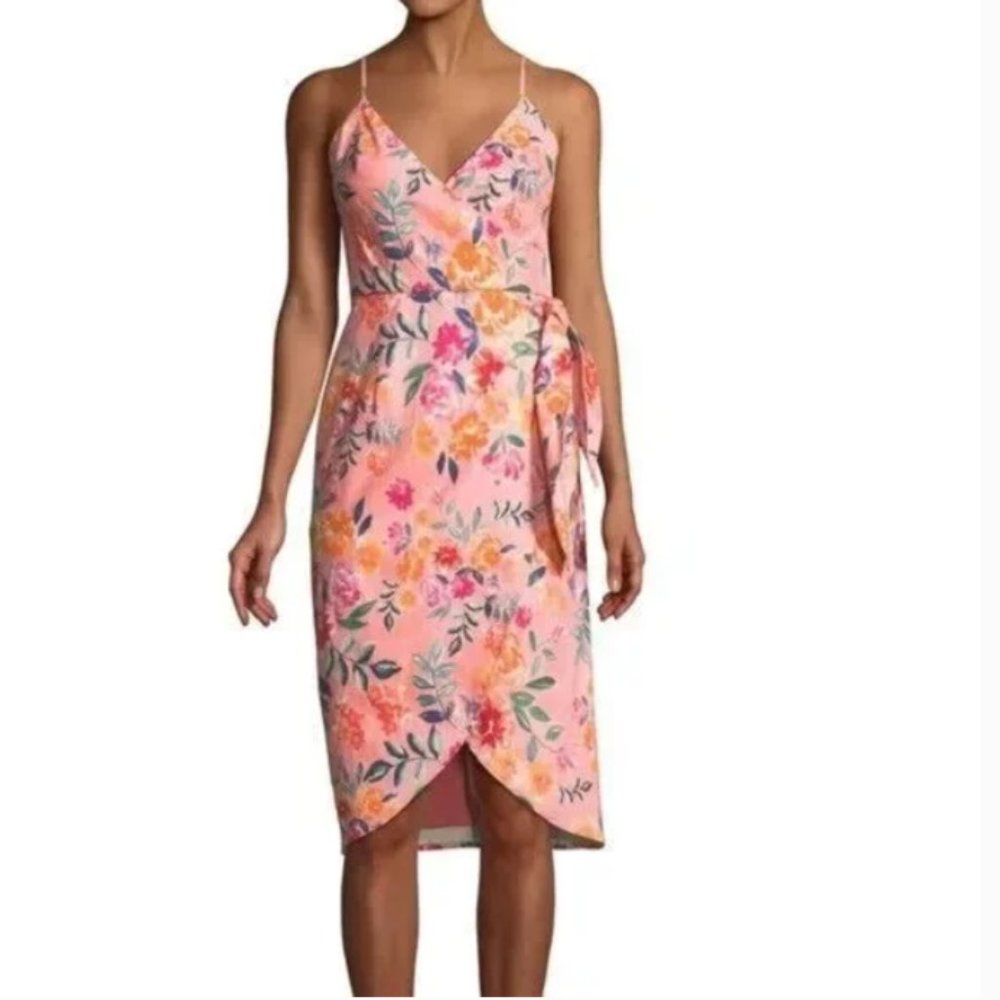 Lovers + Friends Revolve Womens Midi Orchid Dress XL Sunset Pink Floral Tie Wrap